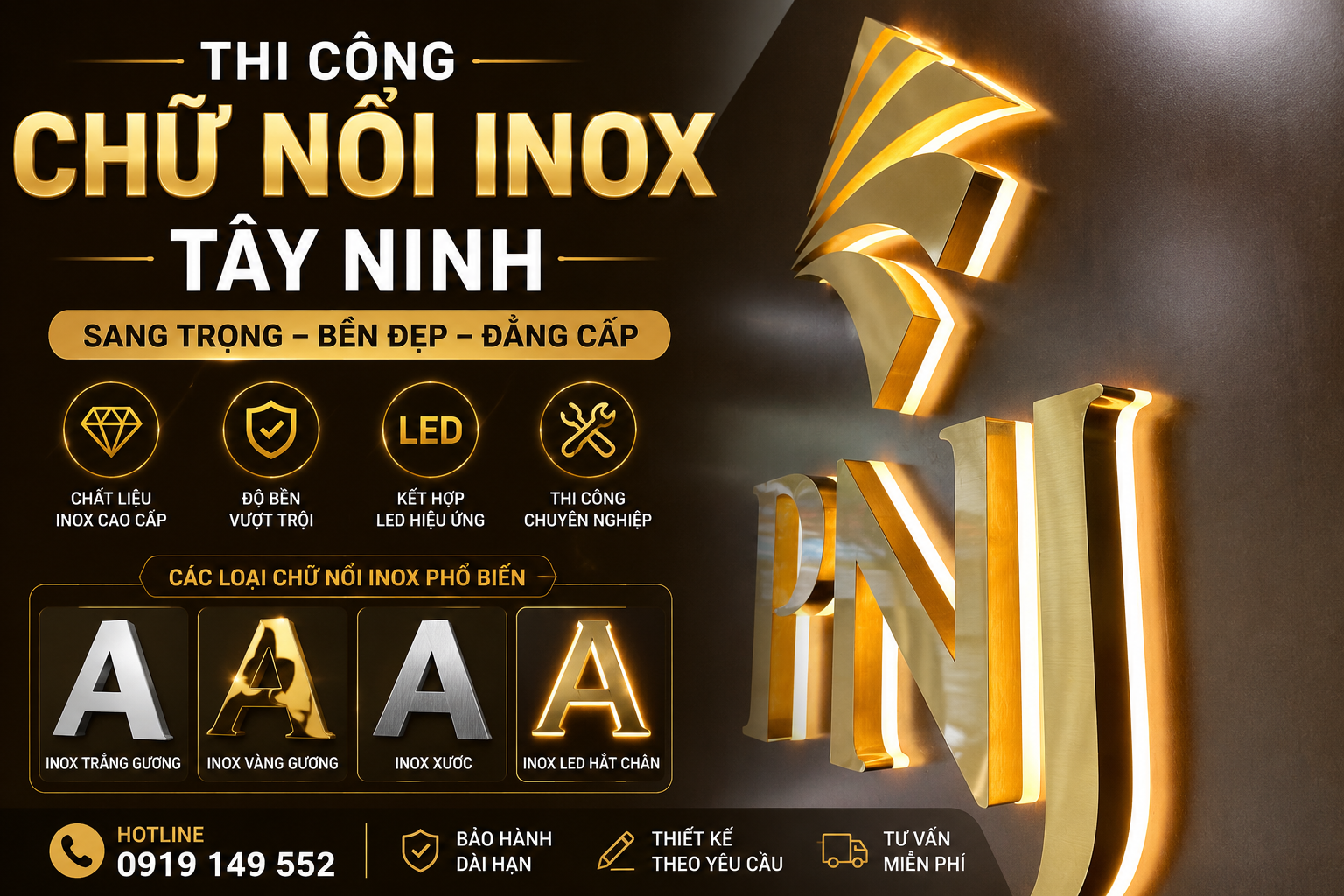 Thi Công Chữ Nổi Inox Tây Ninh – Sang Trọng, Bền Đẹp, Chuyên Nghiệp
