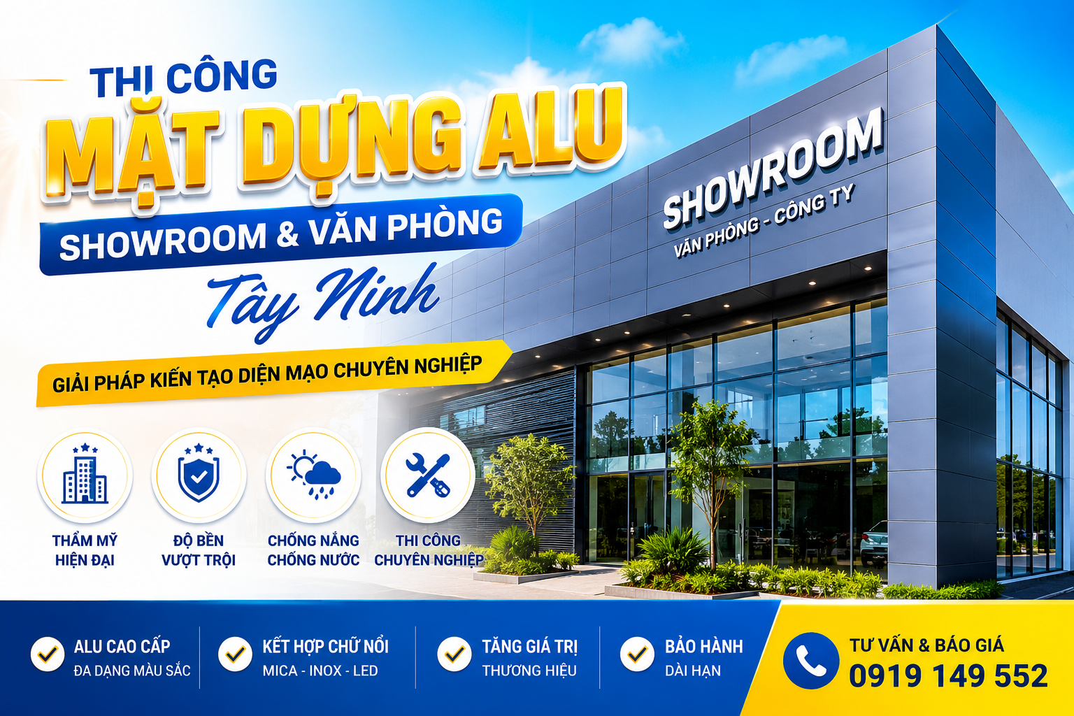 Thi Công Mặt Dựng Alu Showroom Và Văn Phòng Tây Ninh Chuyên Nghiệp