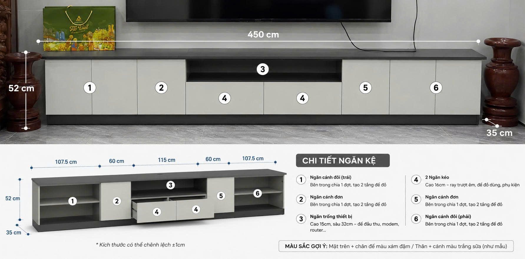 Thi Công Kệ Tivi 4,5m Trong 1 Ngày – Nội Thất Hiên Viên Ứng Dụng AI