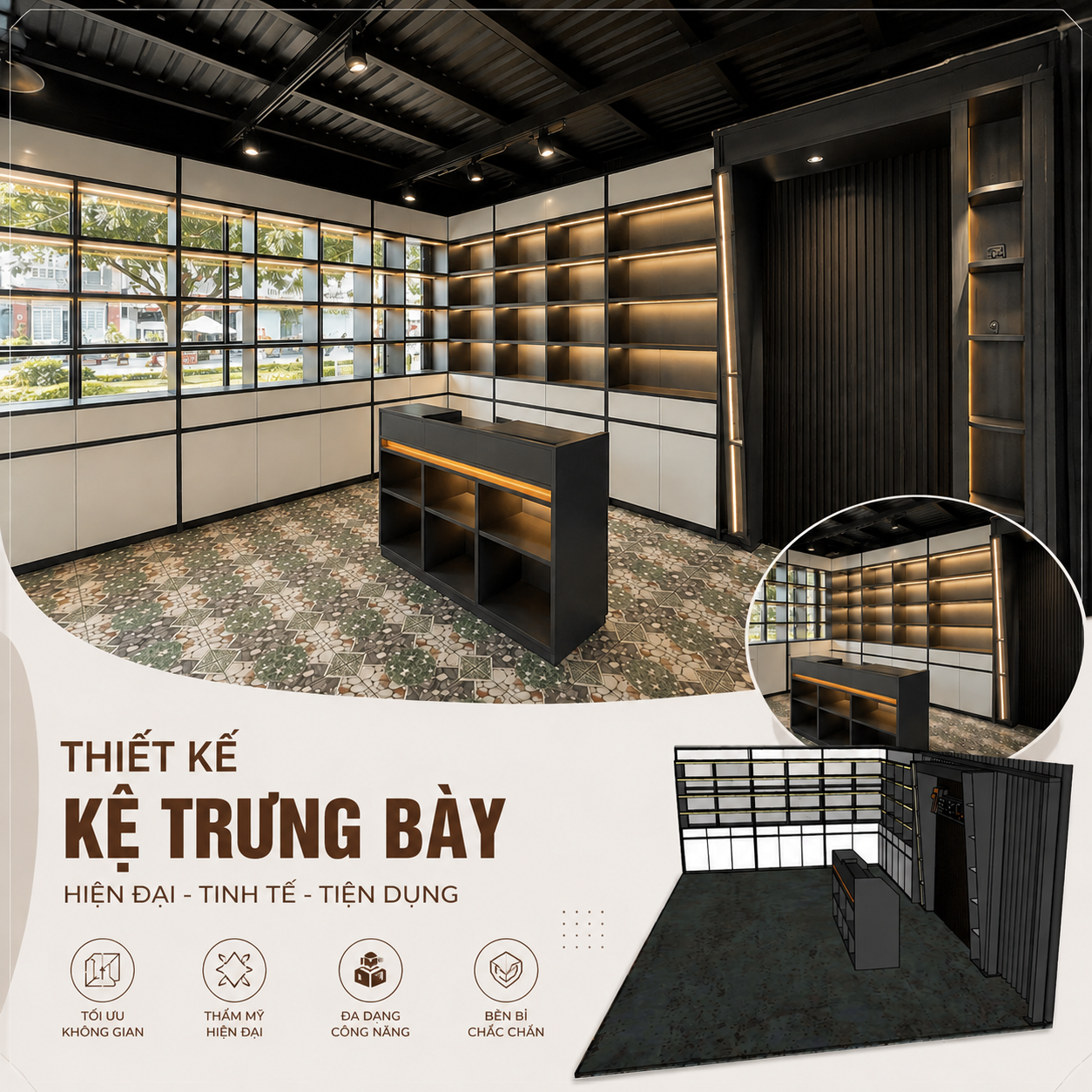 Dự Án Thi Công Showroom Phong Độ Auto Tây Ninh – Tủ Trưng Bày Phụ Kiện Ô Tô Hoàn Thiện Trong 4 Ngày